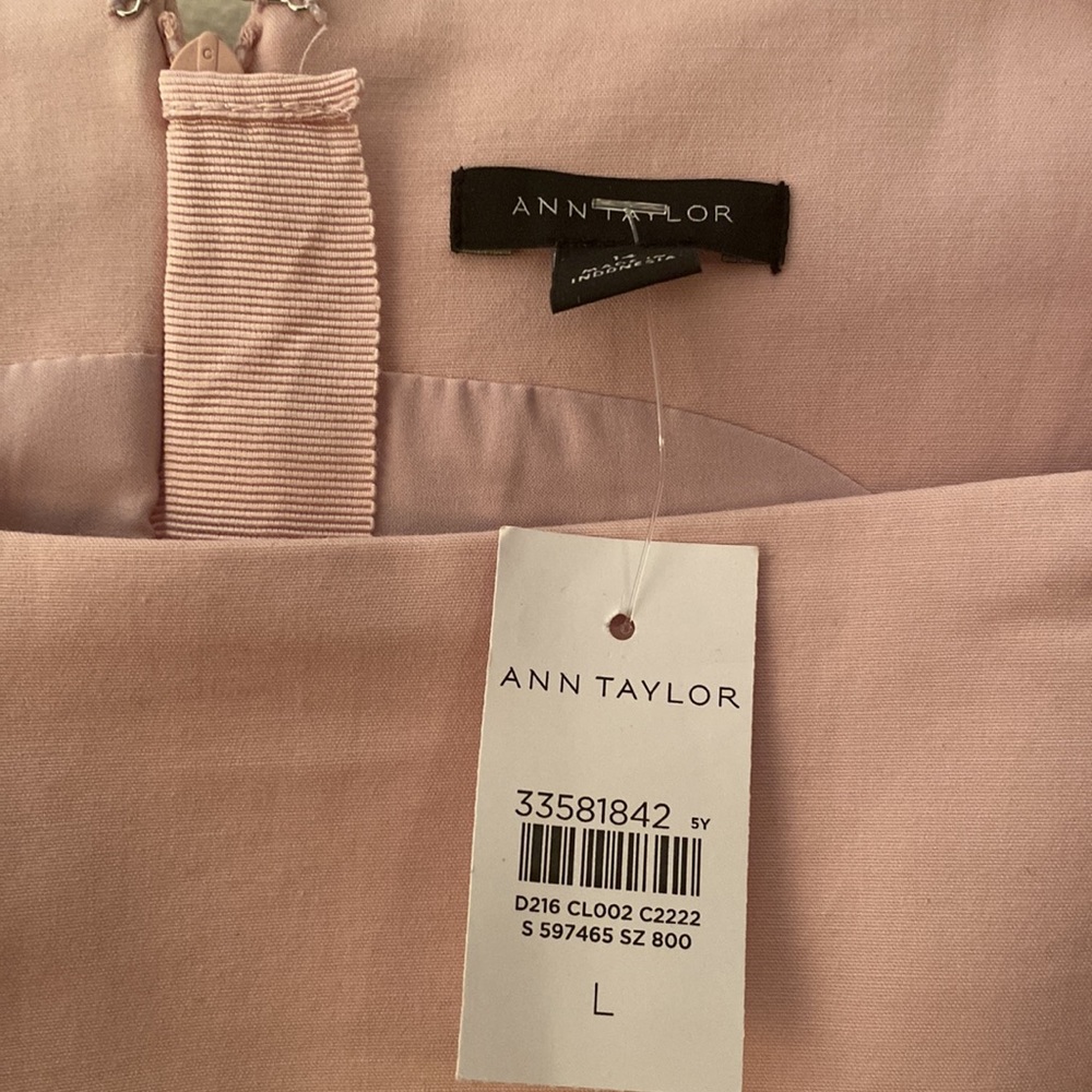 Ann Taylor Seamed Square Neck Sheath Dress in Stretch Cotton, Opal Blush, Large - Picture 3 of 7